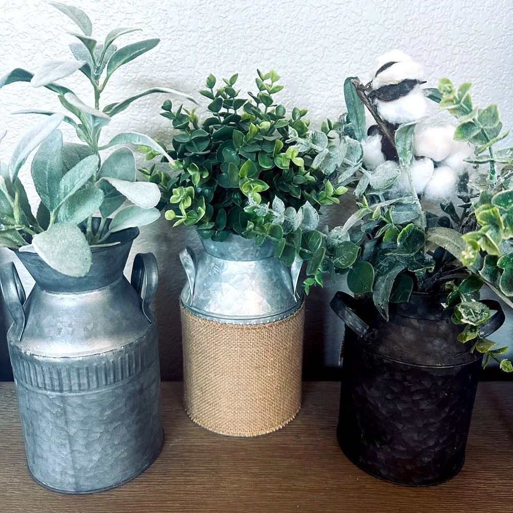 2-pc Farmhouse Eucalyptus Cotton Lambs Ear Greenery Arrangements